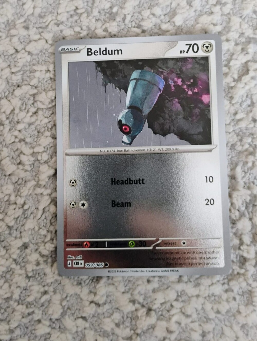 POKEMON TCG Card Beldum Reverse Holo Chaos Rising 059/086 PZ